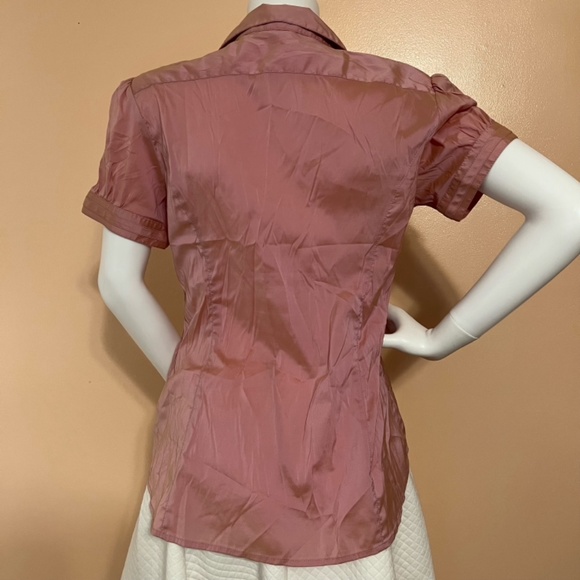 Express Metallic Rose Gold Ruffled V Neck Collar Button Down Blouse - Picture 6 of 7